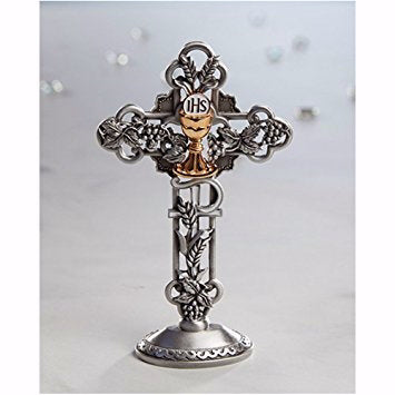 Tabletop Cross-First Communion-Pewter Finish (6")