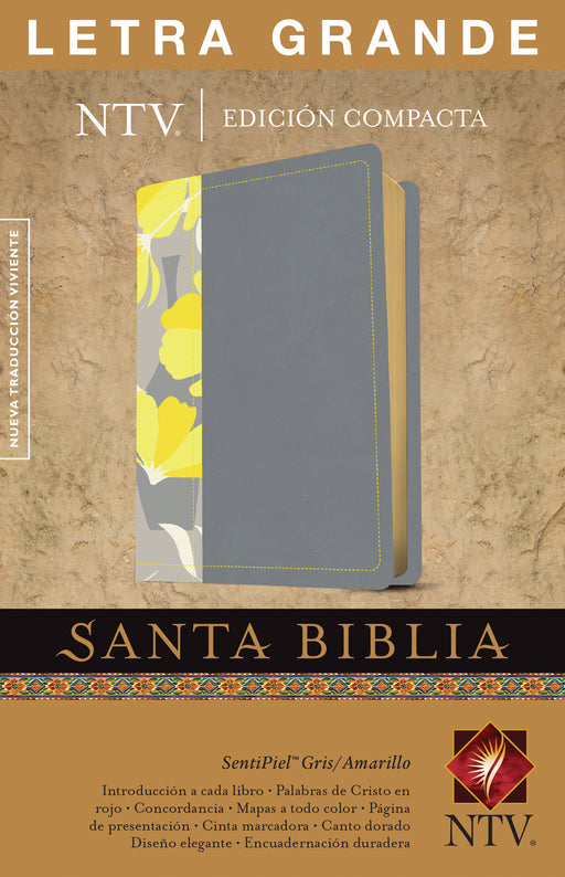 Span-NTV Compact Large Print Bible-Gray/Yellow LeatherLike (Ediciu00f3n Compacta NTV Letra Grande)