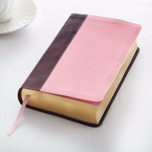 KJV Giant Print Bible-Dark Brown/Pink LuxLeather