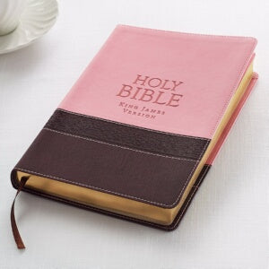 KJV Thinline Large Print Bible-Brown/Pink LuxLeath