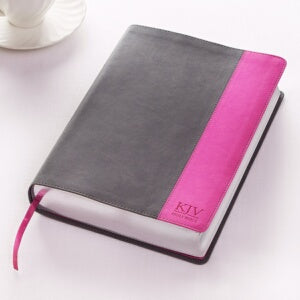 KJV Super Giant Print Bible-Charcoal/Pink LuxLeath