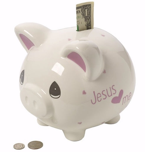 Piggy Bank-Jesus Loves Me-Girl (6.75")