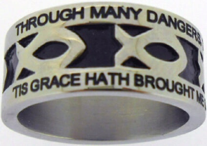 Silver Stainless Steel-Amazing Grace-Ichthus- Ring