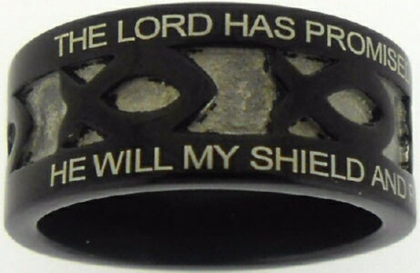 Ring-Black Stainless Steel-Amazing Grace-Ichthus-Style 602-Size 10
