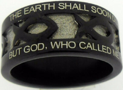 Ring-Black Stainless Steel-Amazing Grace-Ichthus-Style 606-Size 8