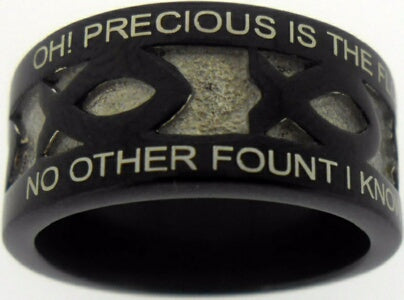 Ring-Black Stainless Steel-Nothing But The Blood-Ichthus-Style 614-Size 8