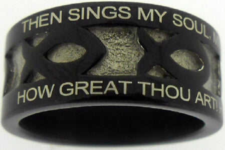 Ring-Black Stainless Steel-How Great Thou Art-Ichthus-Style 616-Size 8