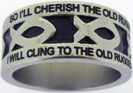 Silver Stainless Steel-The Old Rugged Cross-S Ring