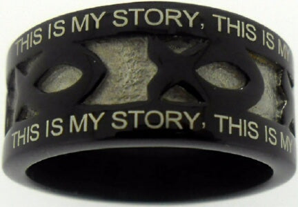 Ring-Black Stainless Steel-Blessed Assurance-Ichthus-Style 622-Size 8