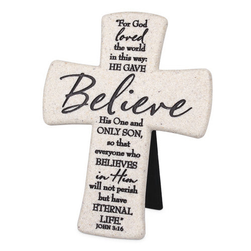 Desktop Cross-Scripture Stone-Believe (#11345)