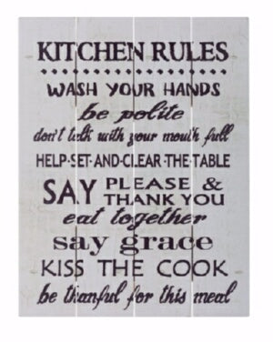Rustic Pallet Art-Kitchen Rules-White (16 x 20)