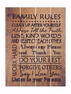 Rustic Pallet Art-Family Rules-Brown (9 x 12)