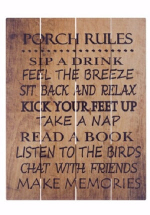 Rustic Pallet Art-Porch Rules-Brown (16 x 20)