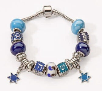 Assorted Beads w/2 Star Of David Charms Bracelet