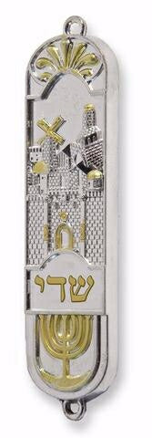 Mezuzah-Jerusalem Cityscape (4")-Pewter/Silver-Pla