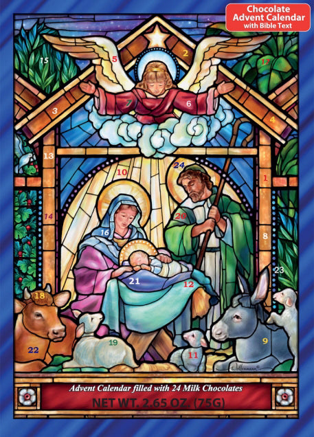 Chocolate Advent Calendar-Stained Glass Nativity (10 x 13.75)