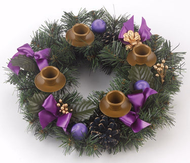 Advent Wreath-Purple Ribbon (11" Diameter)
