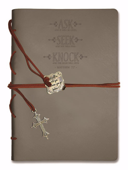 Journal-Leather Wrapped-Gray- Ask, Seek, Knock