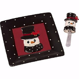 Snowman Cheese Plate And Spreader Set (8' X 8")