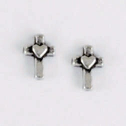 Cross w/Heart-Sterling Silver (Carded) Earring