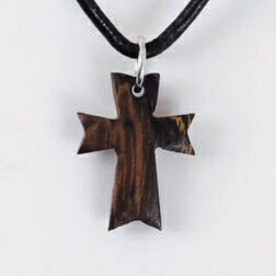 Angled Cross w/24" Chain-Wood (Adjustable Necklace