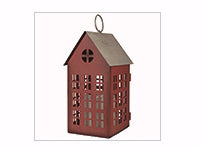 Lantern House-Red & Gray w/LED Candle & Timer (10.25 x 4.25 x 6)