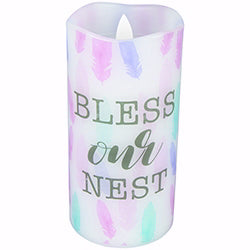 Candle-Flameless Flicker-Bless Our Nest w/Timer-Vanilla (6" x 3")