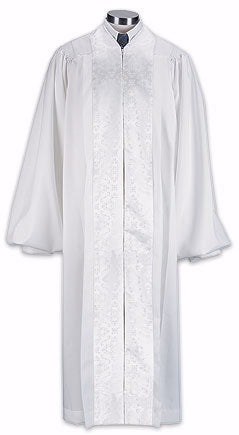 Clergy Robe-Cambridge Pulpit with Jacquard Panels-Ivory-Medium Short