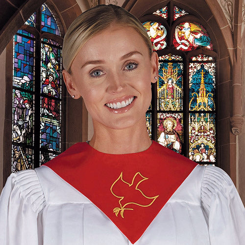 Choir Stole-Reversible-Gold Dove Embroidery-Red