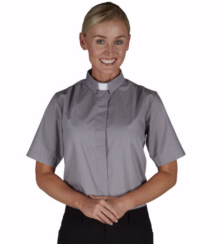 Clergy Blouse-Womens-Short Sleeve-Tab Collar-Gray (Size 10)