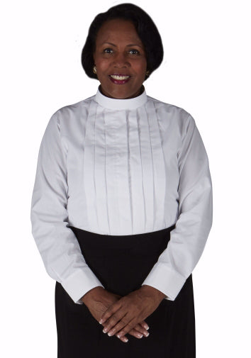 Clergy Blouse-Womens-Long Sleeve-Neckband-White (Size 12)