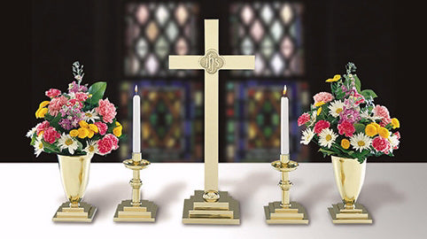 Chapel Altar Set-IHS Polished Brass