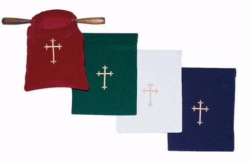 Offering Bag-Embroidered Gold Cross-Green