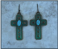 Earrings-Eden Merry-Turquoise Stone Cross/Teal