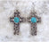 Earrings-Eden Merry-Turquoise Stone Cross/Silvertone Swirls