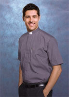 Clergy Shirt-Ecclesia Tailored  Short Sleeve Tab Collar Shirt-Charcoal Gray (15)