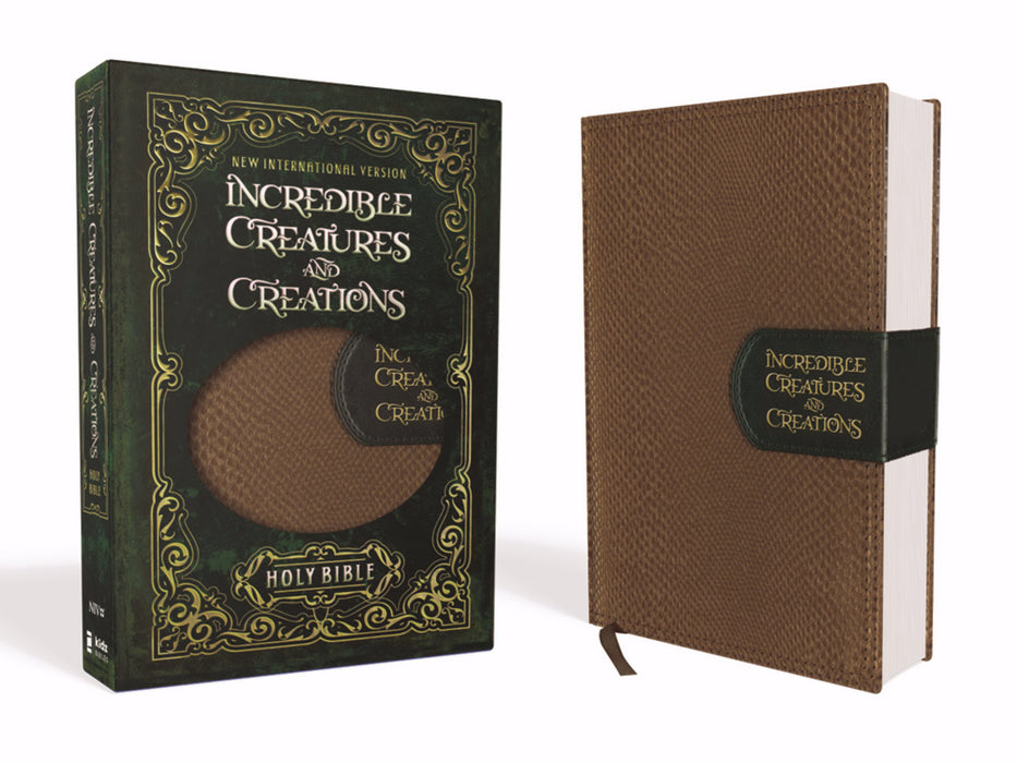 NIV Incredible Creatures And Creations Holy Bible-Tan/Green LeatherSoft