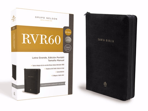 Span-RVR 1960 Large Print Bible-Portable Edition-Black Leather w/Zipper