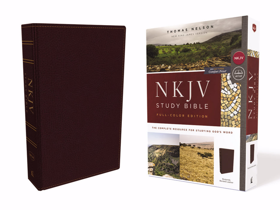 NKJV Study Bible (Full-Color) (Comfort Print)-Burgundy Bonded Leather (Dec)