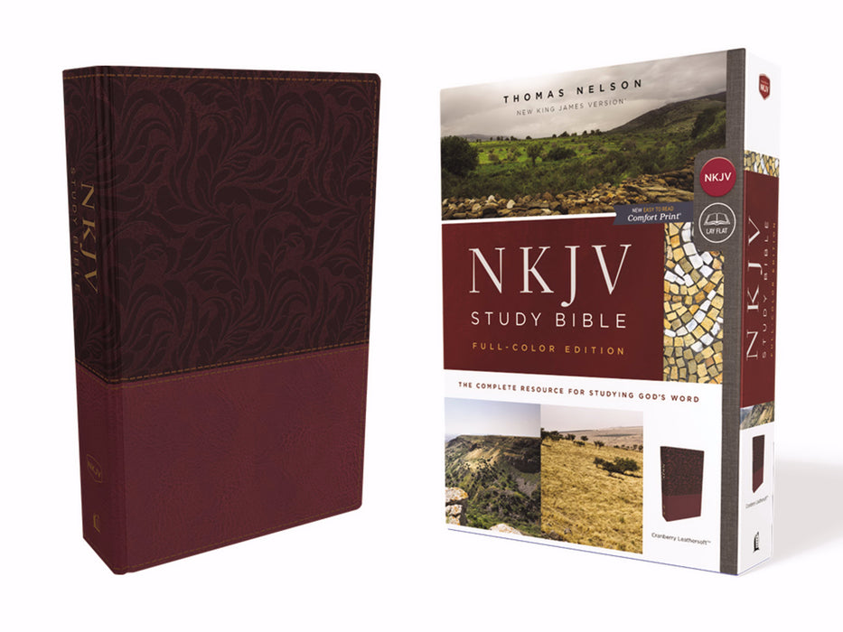 NKJV Study Bible (Full-Color) (Comfort Print)-Cranberry Leathersoft (Dec)