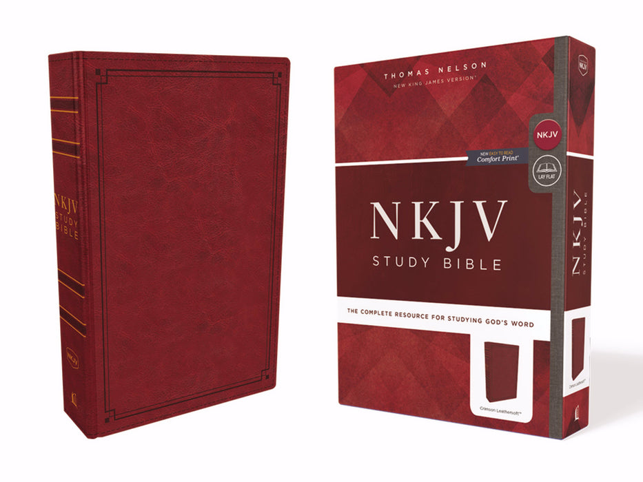 NKJV Study Bible (Comfort Print)-Crimson Leathersoft (Dec)