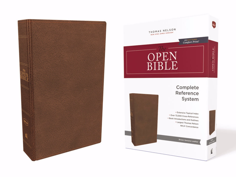 NKJV Open Bible (Comfort Print)-Brown Genuine Leather (Apr 2019)