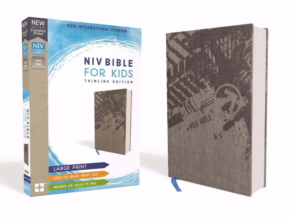 NIV Thinline Bible For Kids/Large Print (Comfort Print)-Gray Cloth Over Board