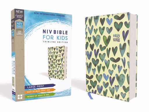 NIV Thinline Bible For Kids/Large Print (Comfort Print)-Turquoise Hearts Cloth Over Board