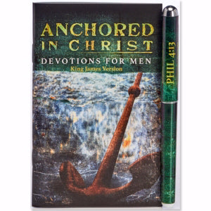 Gift Set-Anchored In Christ Devotion Book & Pen (Philippians 4:13 KJV)