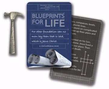 Lapel Pin-Silvertone Hammer/Blueprints For Life w/Card (1 Cor 3:11 KJV)