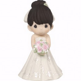 Figurine-Bride Wedding Cake Topper-Black Hair, Light Skin Tone (5")-Bisque Porcelain