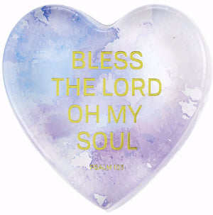 Tabletop Glass Heart Paperweight-Bless The Lord (P