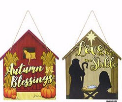 Wall Decor-Autumn Blessings/Born In A Stable Reversible (18" x 15")