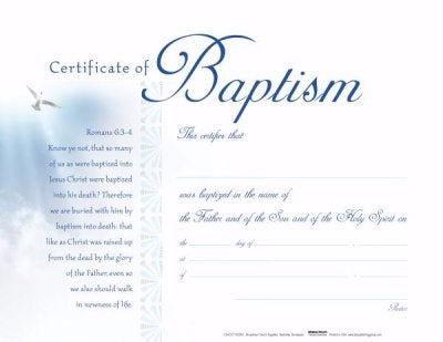 Certificate-Baptism-White Clouds (5.5" x 3.5") (Pack Of 6) (Pkg-6)